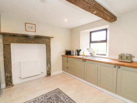 Fridge, electric kettle, toaster, cookware/dishes/utensils