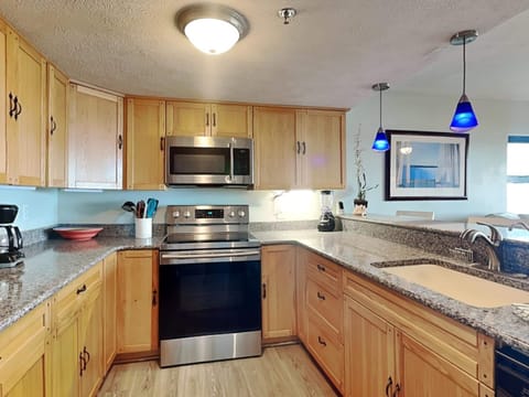 Condo, Multiple Beds, Balcony, Ocean View (#201 - No Pets Allowed) | Private kitchen | Fridge, microwave, oven, stovetop