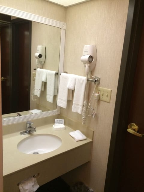 Combined shower/tub, free toiletries, hair dryer, towels