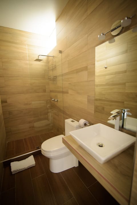 Deluxe Studio Suite, 1 Queen Bed, Ensuite | Bathroom | Shower, towels, soap, shampoo