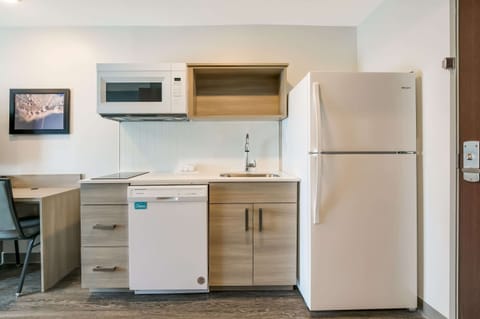 Full-size fridge, microwave, stovetop, freezer