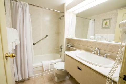 Combined shower/tub, free toiletries, hair dryer, bathrobes