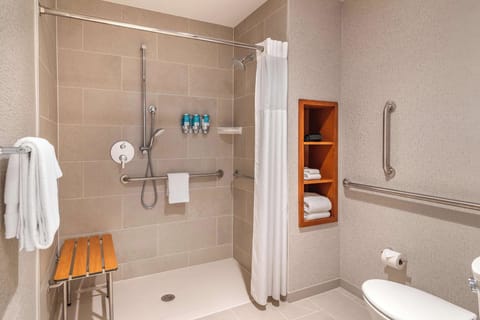 Deluxe Room, 1 King Bed, Accessible, Refrigerator & Microwave (Roll in Shower) | Bathroom | Combined shower/tub, eco-friendly toiletries, hair dryer, towels