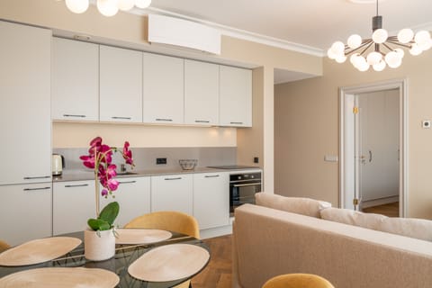 Luxury Apartment | Private kitchen | Full-size fridge, stovetop, dishwasher, espresso maker