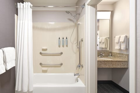 Combined shower/tub, hair dryer, towels