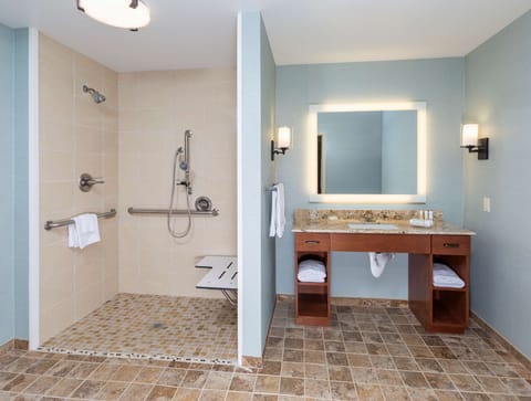 Suite, 2 Queen Beds, Accessible, Non Smoking (Roll-in Shower) | Bathroom | Free toiletries, hair dryer, towels, soap