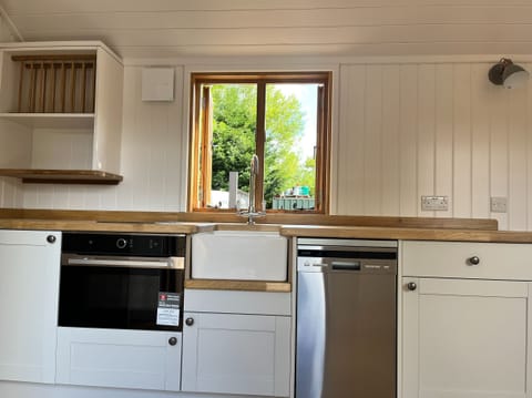 Cabin | Private kitchen | Fridge, microwave, oven, stovetop