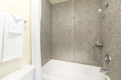 Combined shower/tub, hair dryer, towels