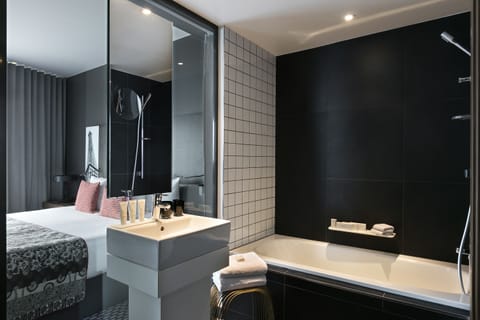 Shower, rainfall showerhead, eco-friendly toiletries, hair dryer