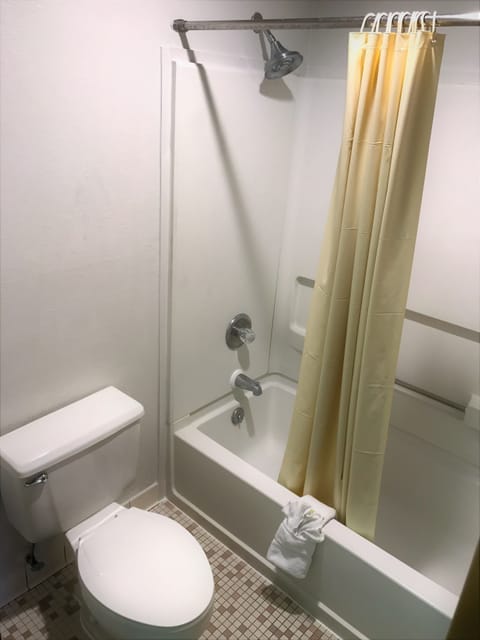 Combined shower/tub, hair dryer, towels