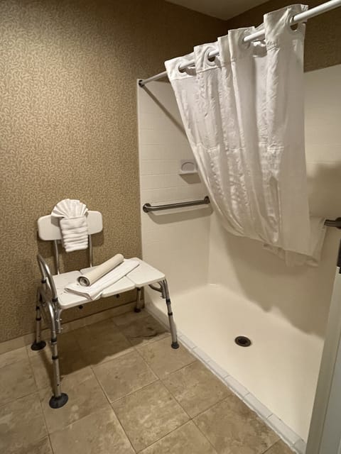 Room, 2 Queen Beds, Accessible, Non Smoking | Bathroom | Combined shower/tub, hair dryer, towels, soap