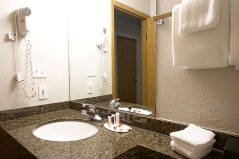 Combined shower/tub, free toiletries, hair dryer, towels