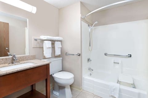 Room, 1 Queen Bed, Accessible | Bathroom | Combined shower/tub, free toiletries, hair dryer, towels