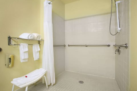 Combined shower/tub, hair dryer, towels