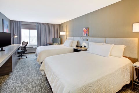 Desk, laptop workspace, blackout drapes, soundproofing