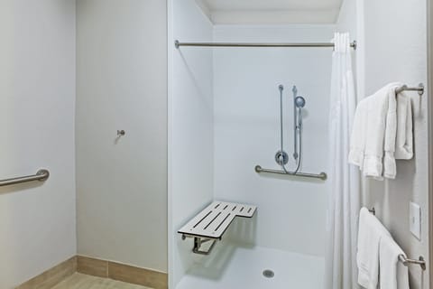 Combined shower/tub, free toiletries, hair dryer, towels