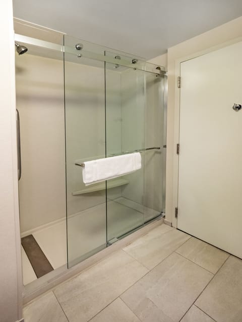 Combined shower/tub, free toiletries, hair dryer, towels