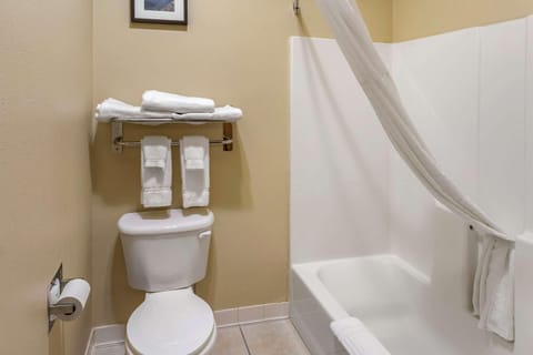 Combined shower/tub, hair dryer, towels