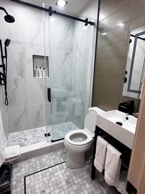 Luxury Studio, 1 King Bed (Room 2) | Bathroom | Shower, rainfall showerhead, hair dryer, bathrobes