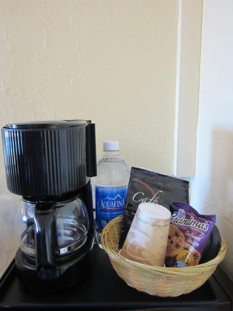 Mini-fridge, microwave, coffee/tea maker