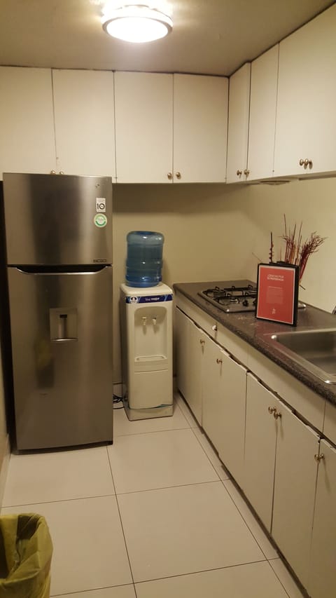 Fridge, microwave, cookware/dishes/utensils