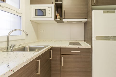 Family Apartment | Private kitchen | Full-size fridge, microwave, stovetop, cookware/dishes/utensils