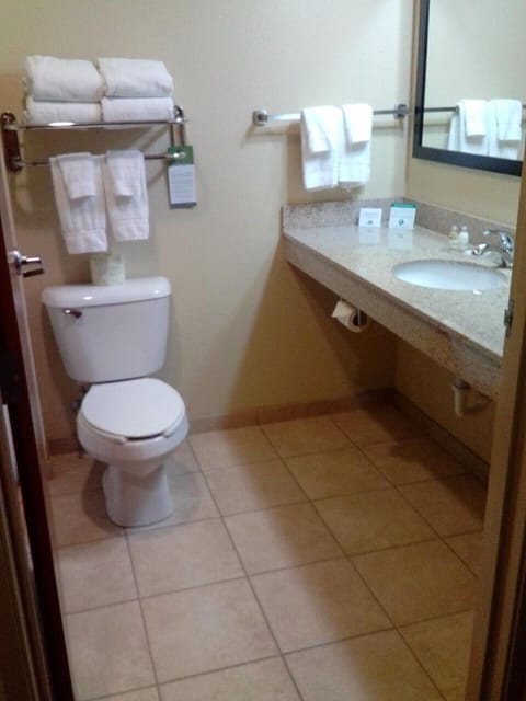 Combined shower/tub, hair dryer, towels