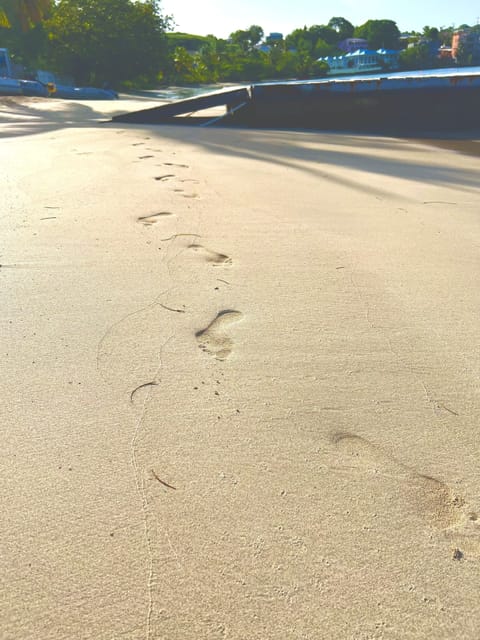 Beach nearby, white sand, beach towels, 2 beach bars