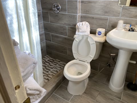 Economy Double Room | Bathroom | Combined shower/tub, hair dryer, towels