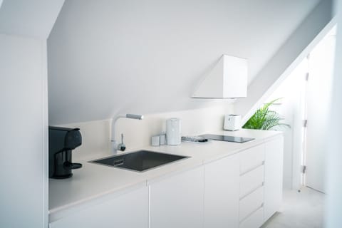 Premium Studio | Private kitchen | Full-size fridge, microwave, stovetop, espresso maker