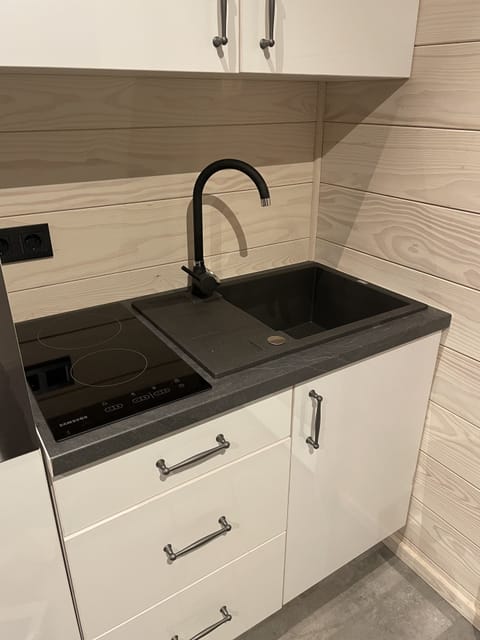 Mini-fridge, microwave, stovetop, espresso maker