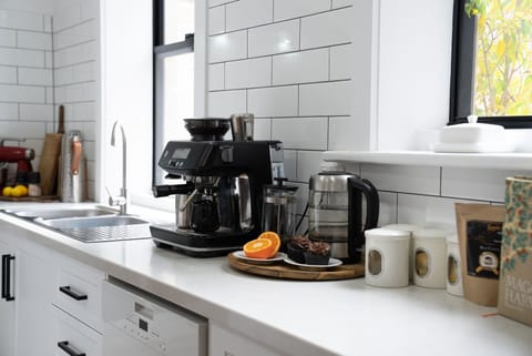 Fridge, microwave, espresso maker, coffee/tea maker