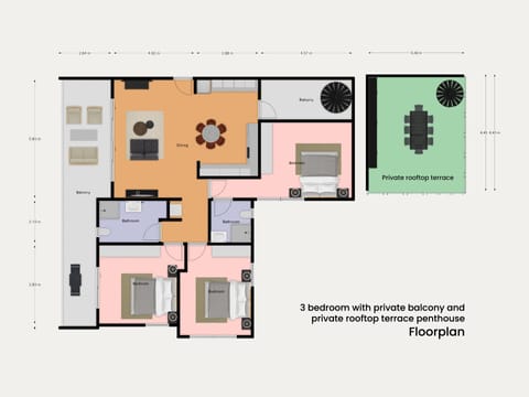 Apartment, 3 Bedrooms, Balcony, City View | Floor plan