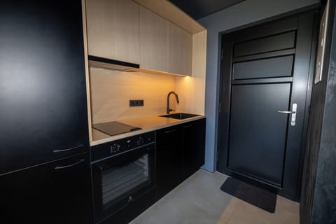 Deluxe Studio, 1 King Bed | Private kitchen | Full-size fridge, microwave, oven, stovetop