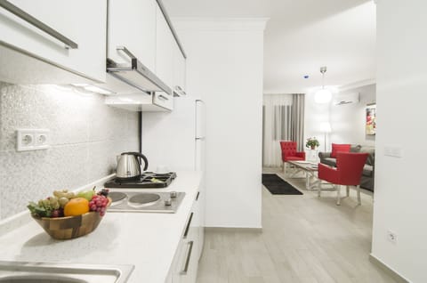 Comfort Apartment | Private kitchen | Full-size fridge, stovetop, coffee/tea maker, electric kettle