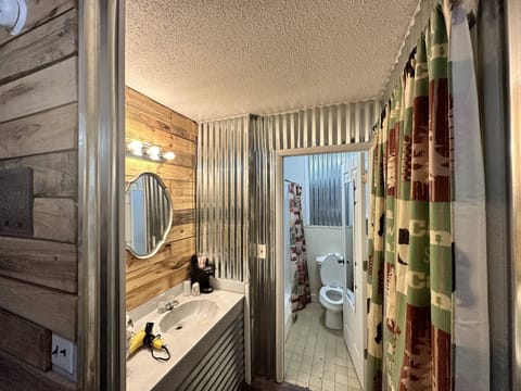 Combined shower/tub, hair dryer, towels