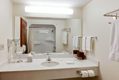 Combined shower/tub, eco-friendly toiletries, hair dryer, towels