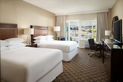 Deluxe Room, 2 Queen Beds, Patio, Marina View | Hypo-allergenic bedding, in-room safe, desk, blackout drapes