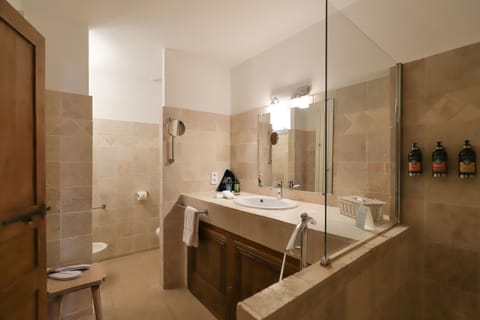 Junior Double Room (Le Vers a Soie) | Bathroom | Hair dryer, towels, soap, shampoo