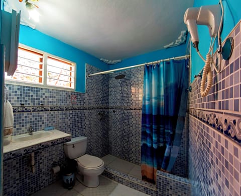 Family Room | Bathroom | Shower, rainfall showerhead, hair dryer, towels