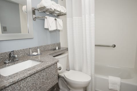 Standard Room, 2 Queen Beds | Bathroom | Combined shower/tub, hair dryer, towels