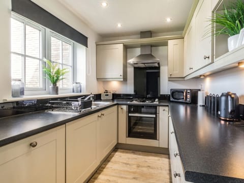 Fridge, dishwasher, electric kettle, toaster