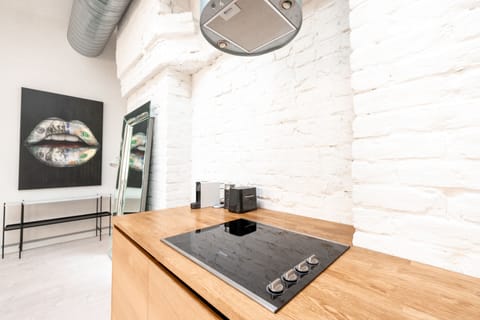 Luxury Apartment | Private kitchen | Fridge, microwave, oven, stovetop