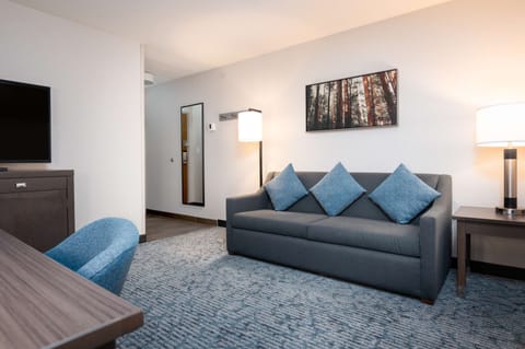 Suite, Two Queen Beds, Non-Smoking | Living area | TV, books