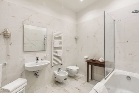 Shower, free toiletries, hair dryer, bidet