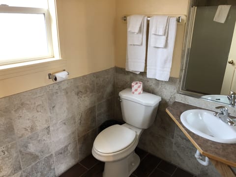 Shower, free toiletries, hair dryer, towels