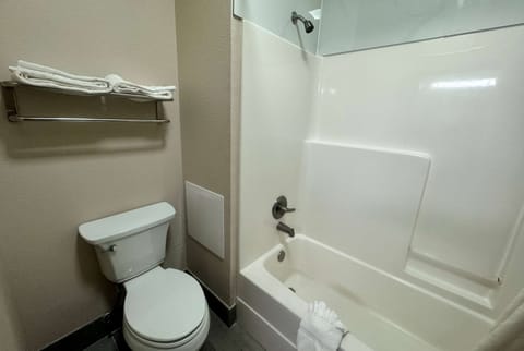 Combined shower/tub, free toiletries, hair dryer, towels