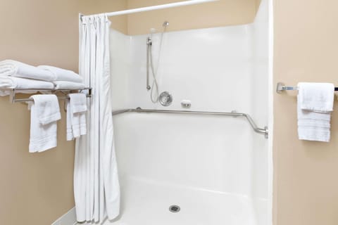 Room, 1 Queen Bed, Accessible, Non Smoking (Courtyard View, Mobility, Grab Bars) | Bathroom | Combined shower/tub, hydromassage showerhead, hair dryer, towels