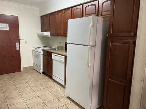 Basic Studio, 2 Queen Beds, Accessible, Kitchenette | Private kitchen | Full-size fridge, microwave, oven, stovetop