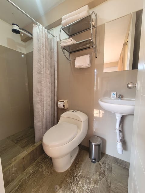 Double Room | Bathroom | Shower, rainfall showerhead, hair dryer, towels